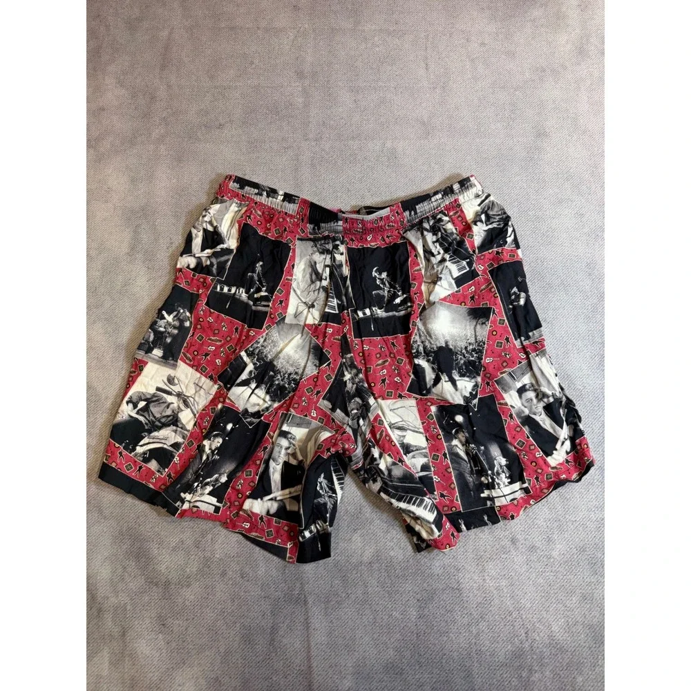 Vintage Elvis Presley by Reyn Spooner Mens XL Shorts Red Black Collage Hawaii - Picture 2 of 6